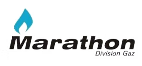 Logo de Marathon Division Gaz avec un symbole de flamme bleue.