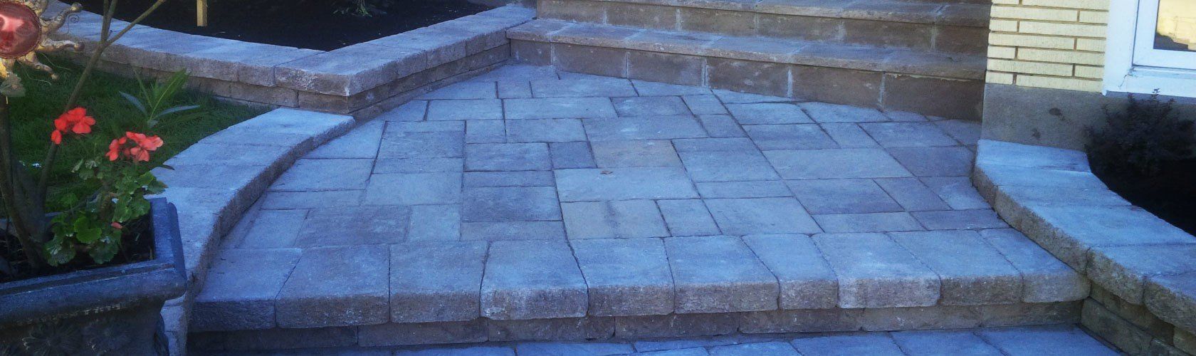 grey unistone driveway in the shade