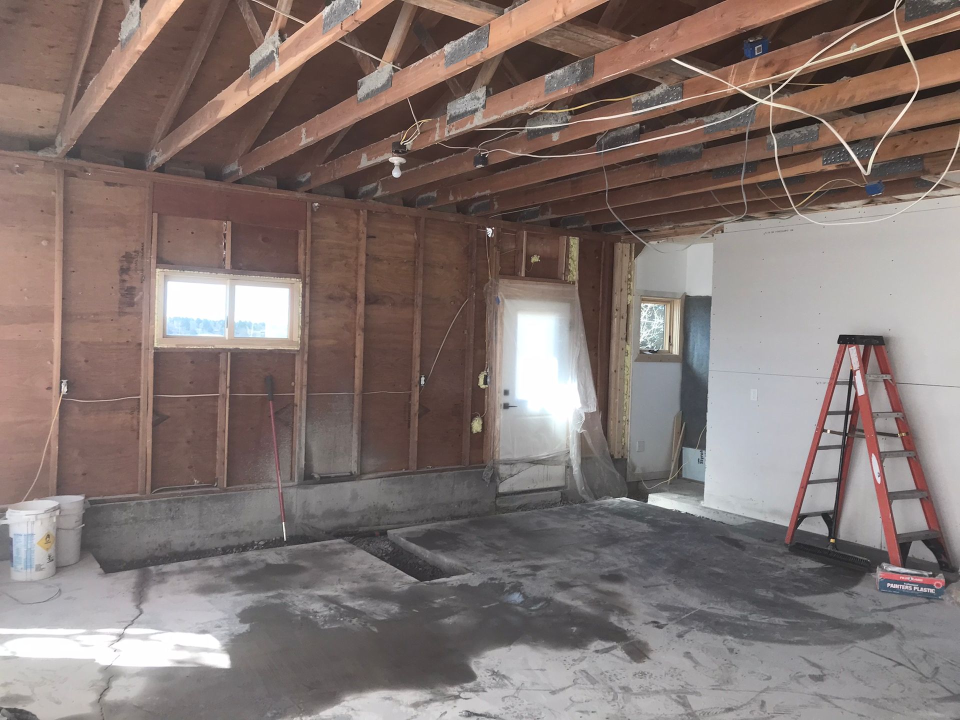 There is a ladder in the middle of the room.