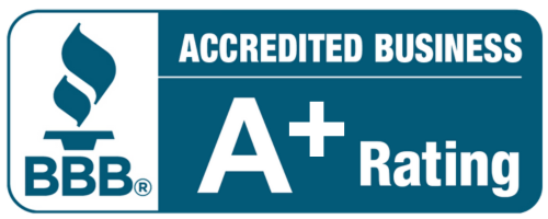 A blue sign that says accredited business a+ rating