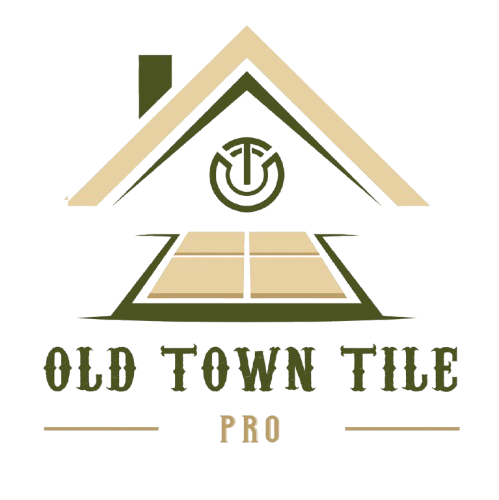 Logo for Old Town Tile Pro: house silhouette over a tile floor image, text "Old Town Tile Pro" below.