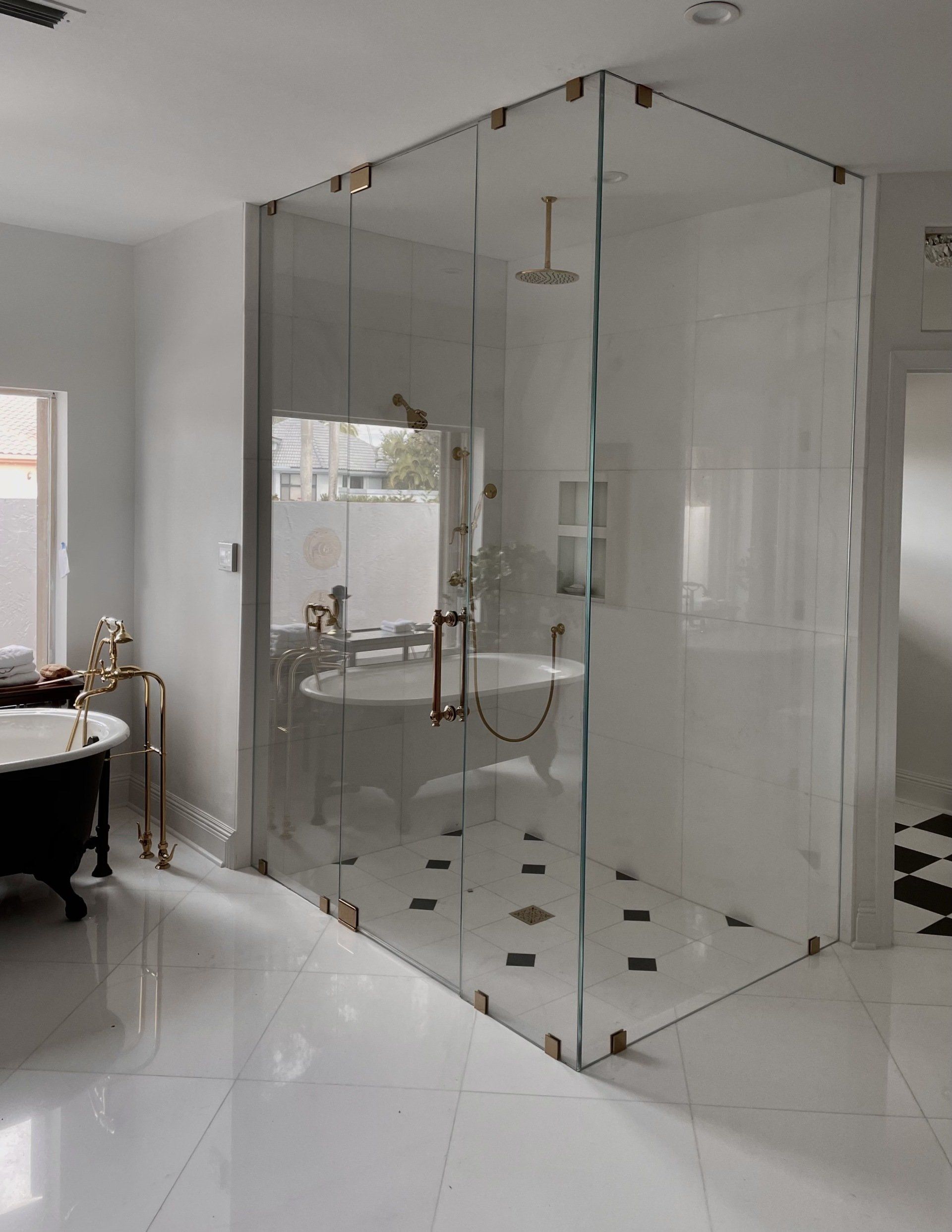 frameless shower 90 degree enclosure