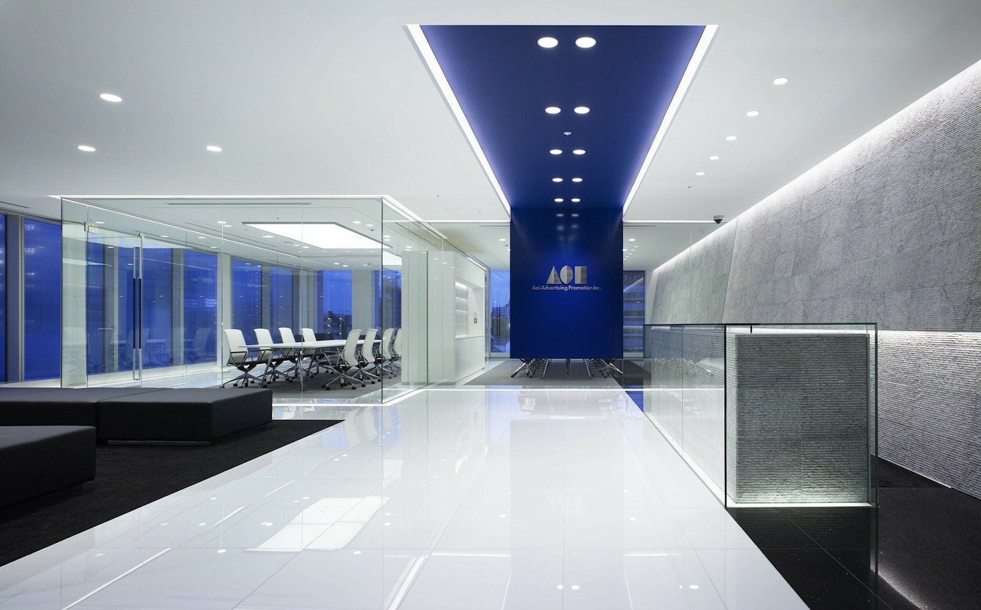 customized office with glass partitions