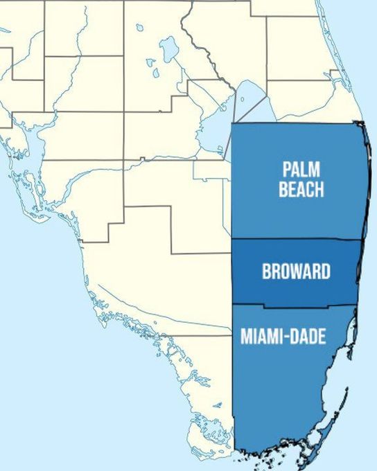 map of service areas in southern florida