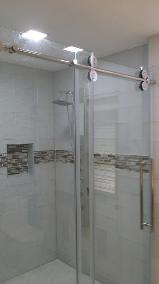 Frameless Serenity Shower Doors, Barn Style Frameless Sliding Glass Shower Door