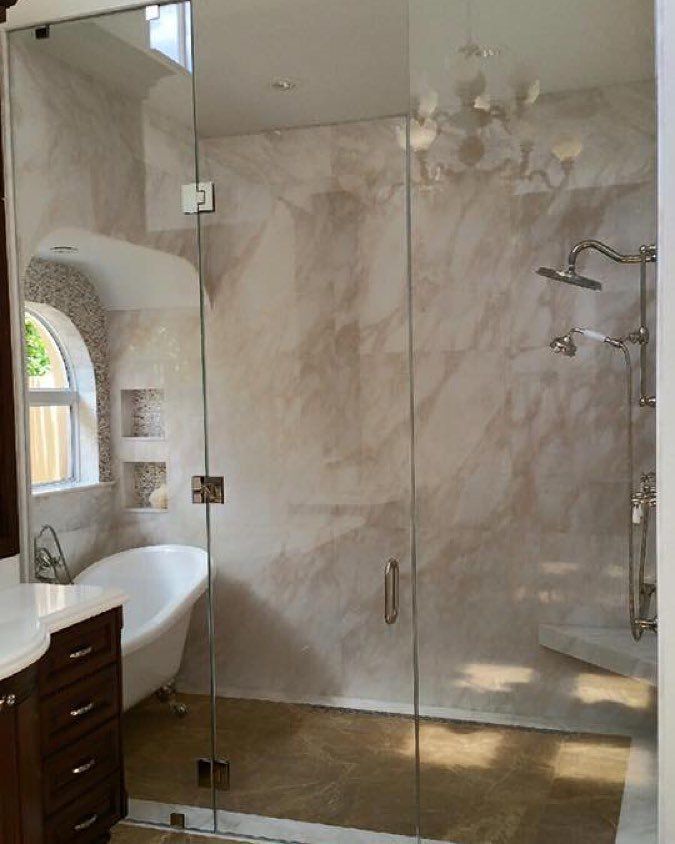 frameless shower door and panel