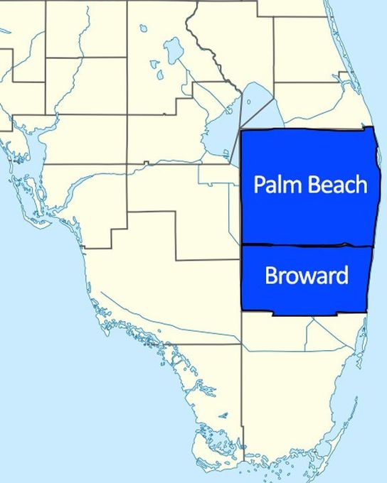 map of service areas in southern florida