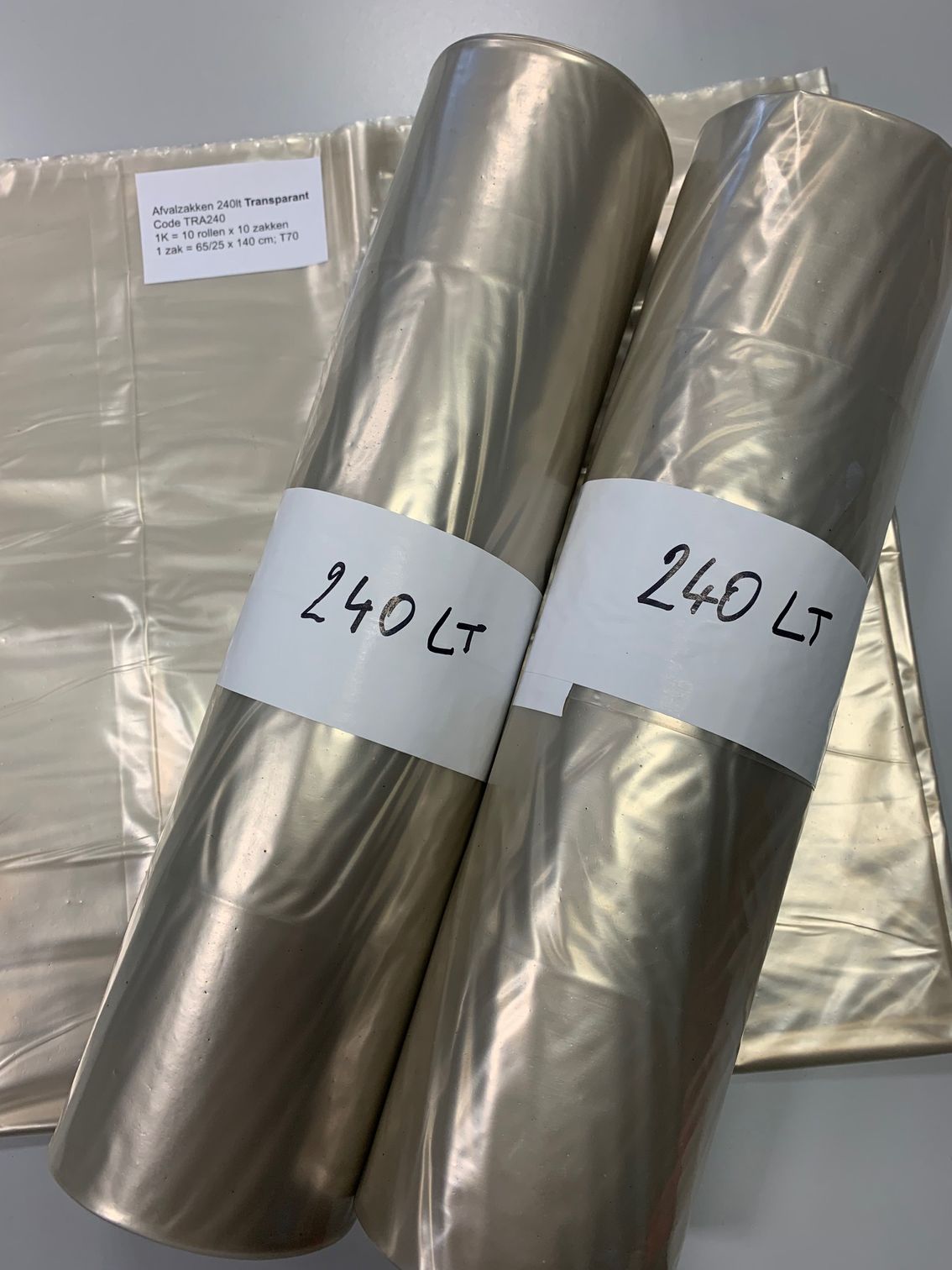 Afvalzakken transparant, doorschijnende vuilzakken, grote doorschijnende vuilzakken 240 lt, TRA240, Pama