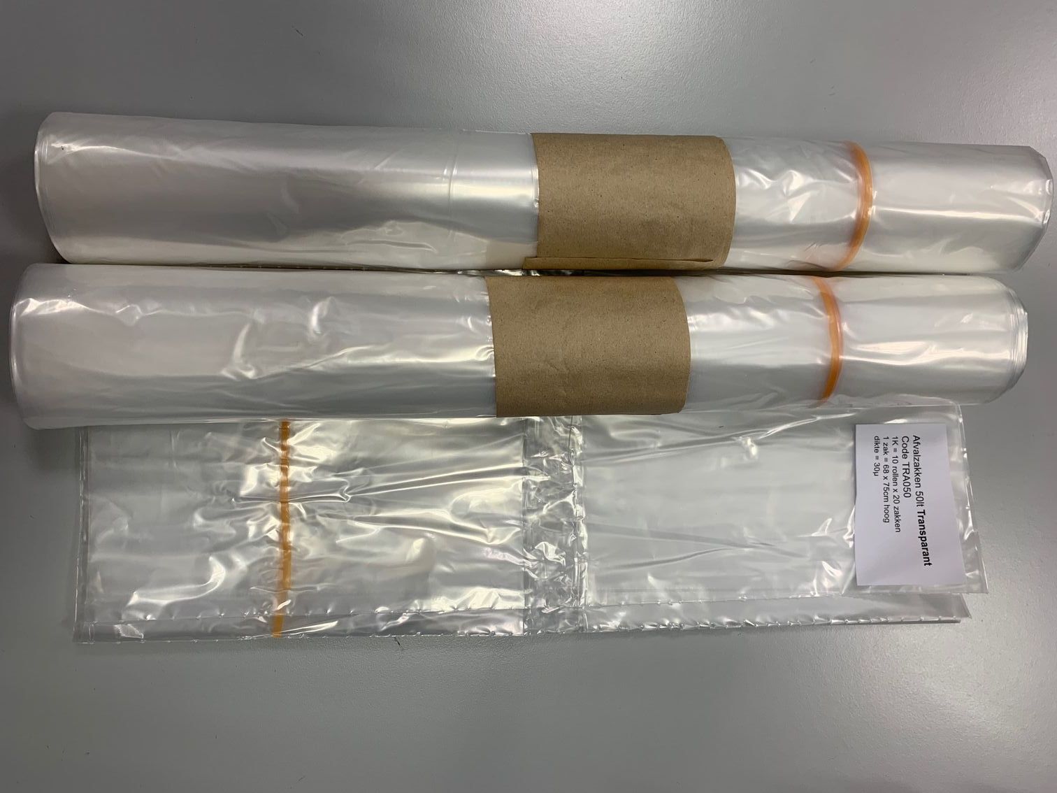 Transparante zakken, transparante vuilzakken, transparante afvalzakken, TRA050, Pama, doorzichtige zakken, doorschijnende zakken