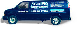 A blue van for steam pro carpet cleaning