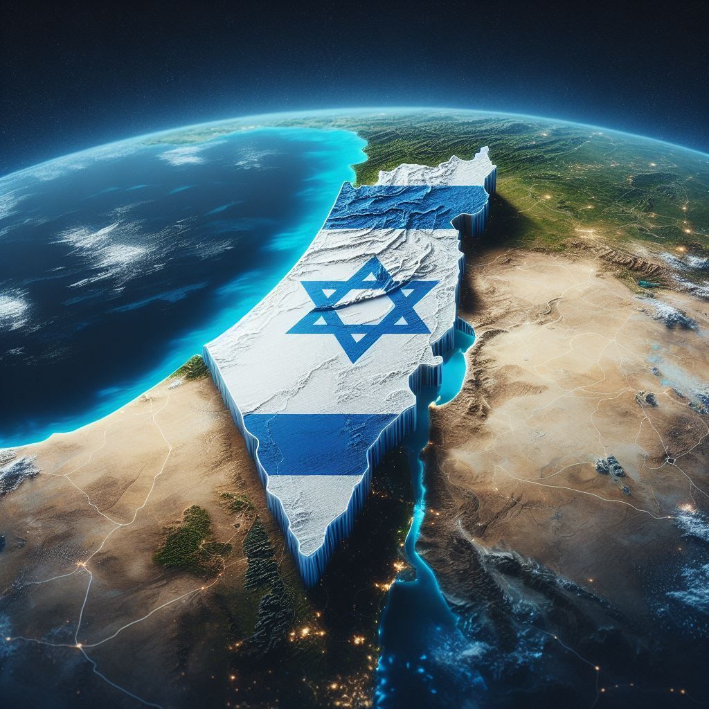 מפת ישראל ועליה דגל כחול לבן