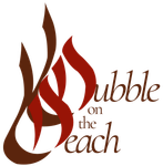 Logo: Stylized flame shape in maroon and brown, text
