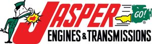 Logo for Jasper Engines & Transmissions. A soldier figure punching a red J with the company name.