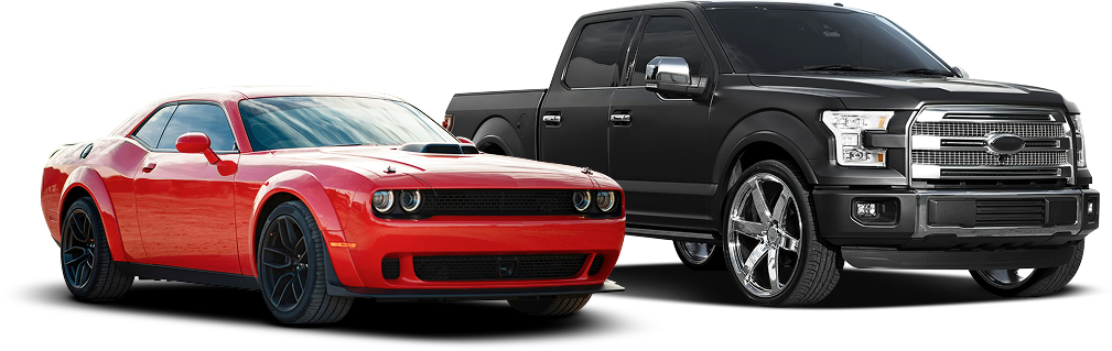 Three cars are parked next to each other on a white background. | Mark's Auto Repair
