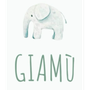 Elefantino bianco sopra la scritta verde "GIAMÙ".