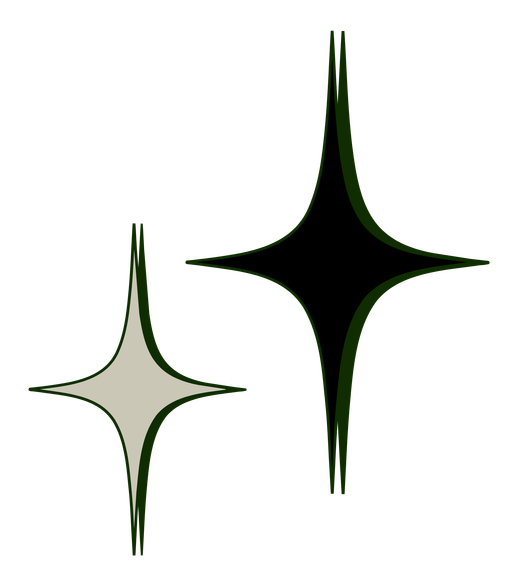 A black and white drawing of two stars on a white background.