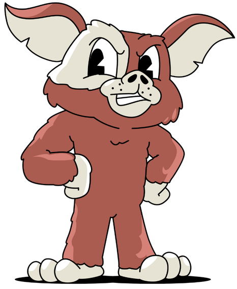 A cartoon gremlin is standing with his hands on his hips.