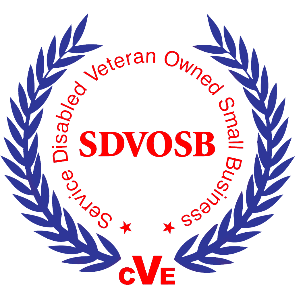 A veteran owned small business logo with a laurel wreath