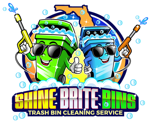 A logo for shine brite bins trash bin cleaning service