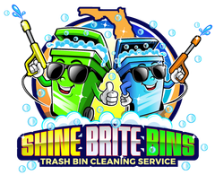 A logo for shine brite bins trash bin cleaning service