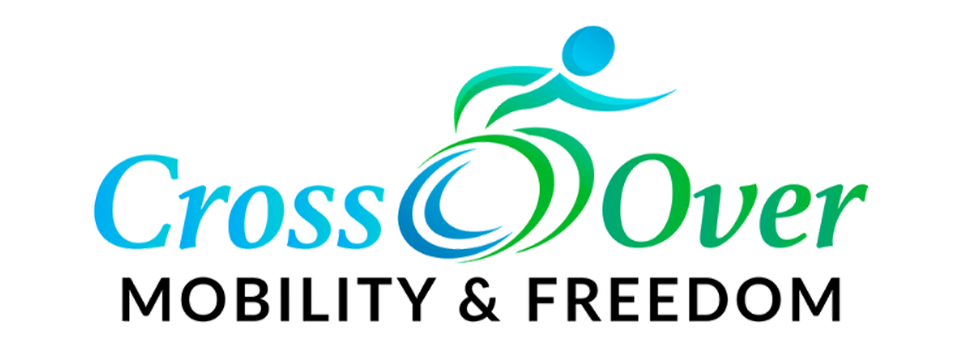 the logo for cross over mobility and freedom shows a person riding a bike .