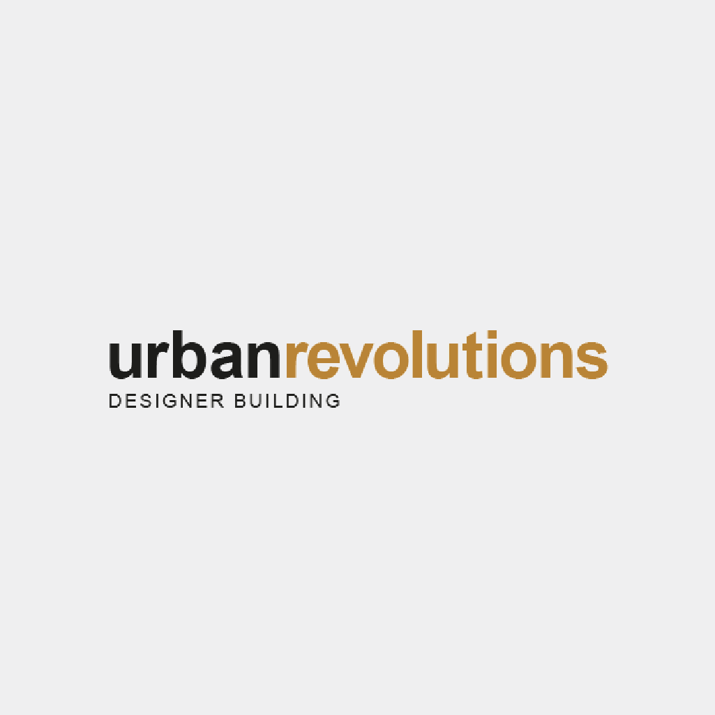 A logo for urban revolutions designer building on a white background.