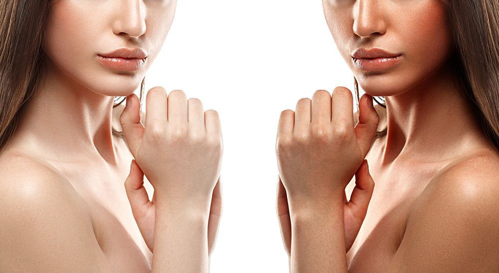 Woman Shown Before And After A Tanning Session — Paradiso Skin & Beauty Studio in Byron Bay, NSW