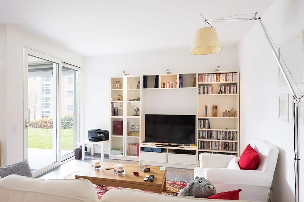 Remodelled living room with library