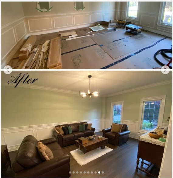 Before and after of wooden flooring transformation for living room