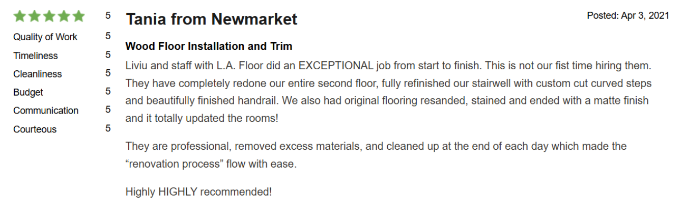 A blurred image of a review for tania from newmarket