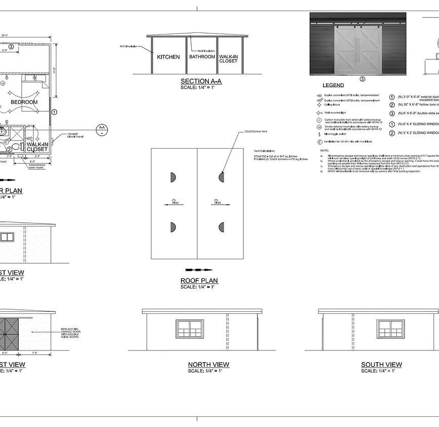 A black and white drawing of a house with a sliding glass door.