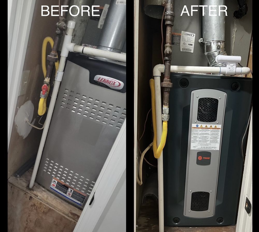 A before and after picture of a lennox furnace