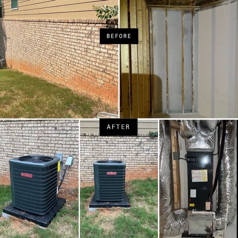 A collage of before and after pictures of an air conditioner