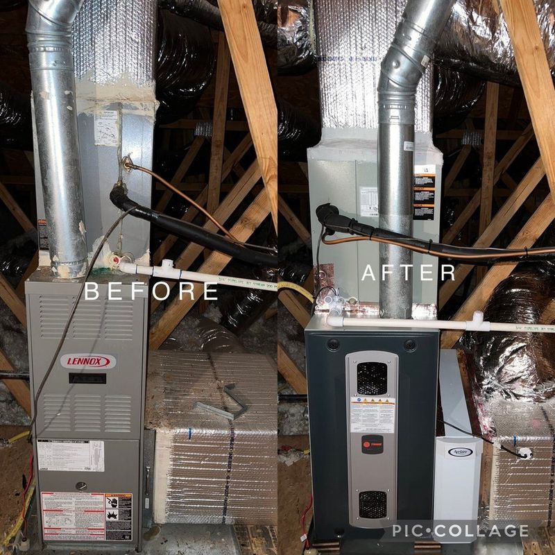 A before and after picture of a lennox air conditioner