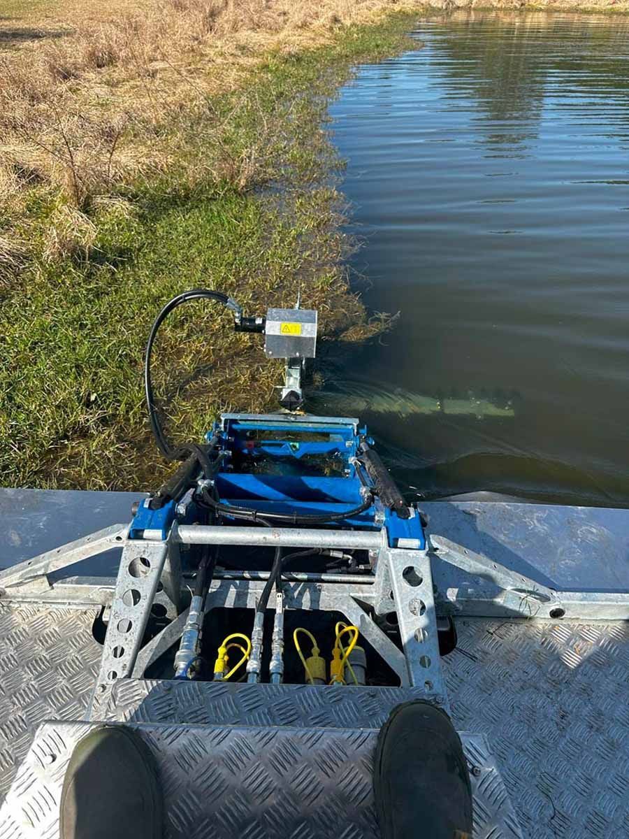 A robotic device is deployed on a water body for monitoring or maintenance.