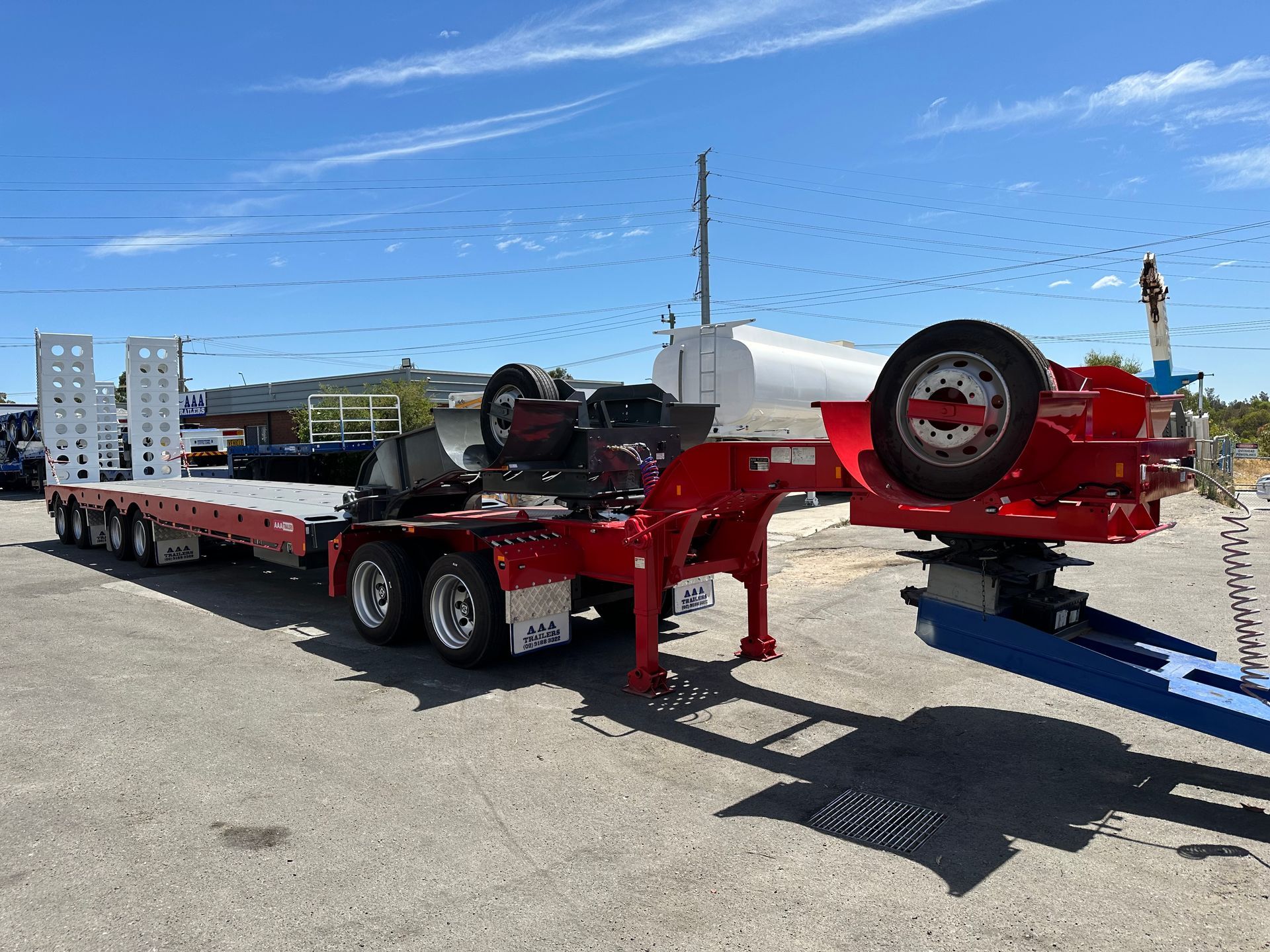 red low loader trailer
