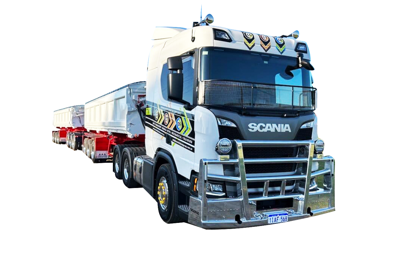 A large white truck with a trailer