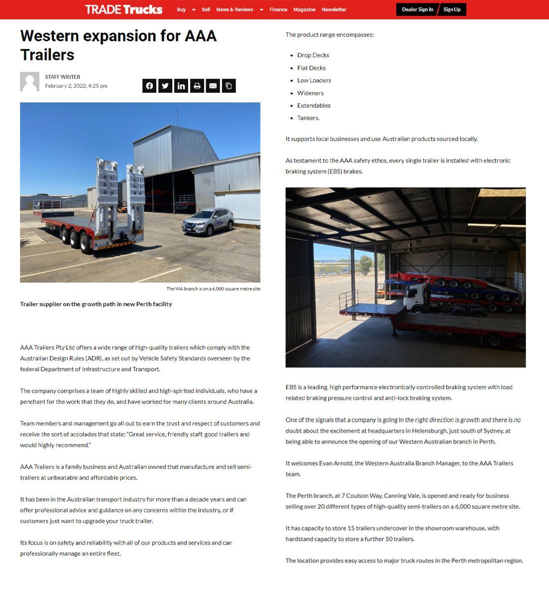 AAA Trailers feature in Trade Trucks