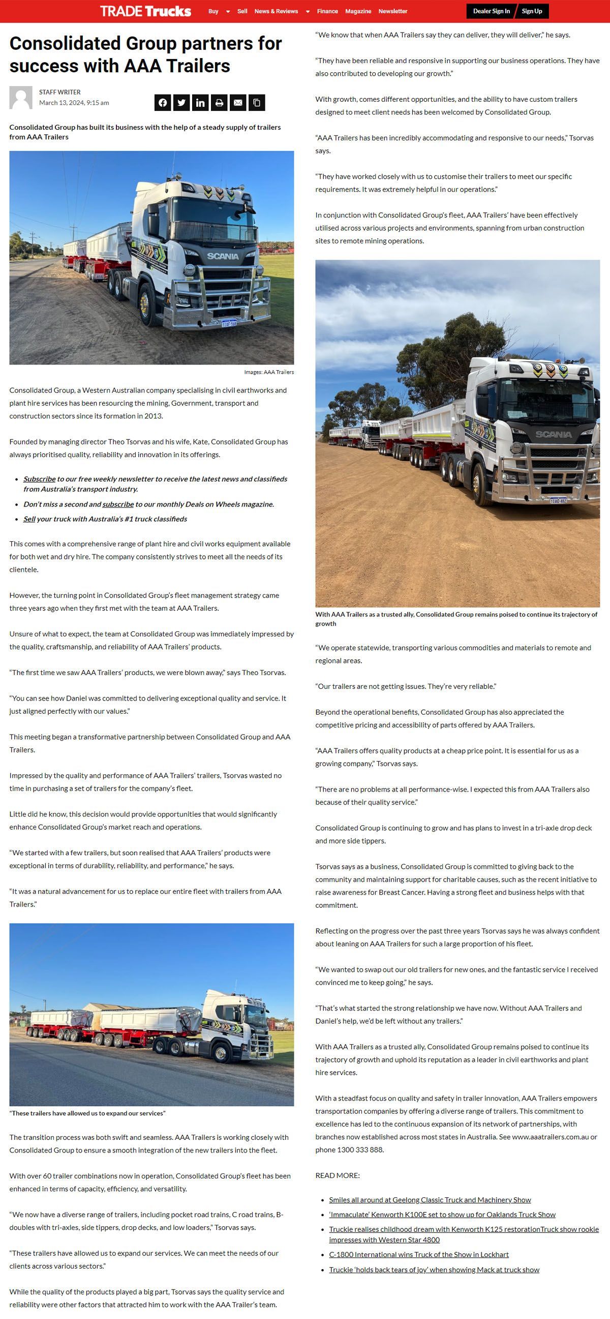 the feature about the partnership as seen in Trade Trucks