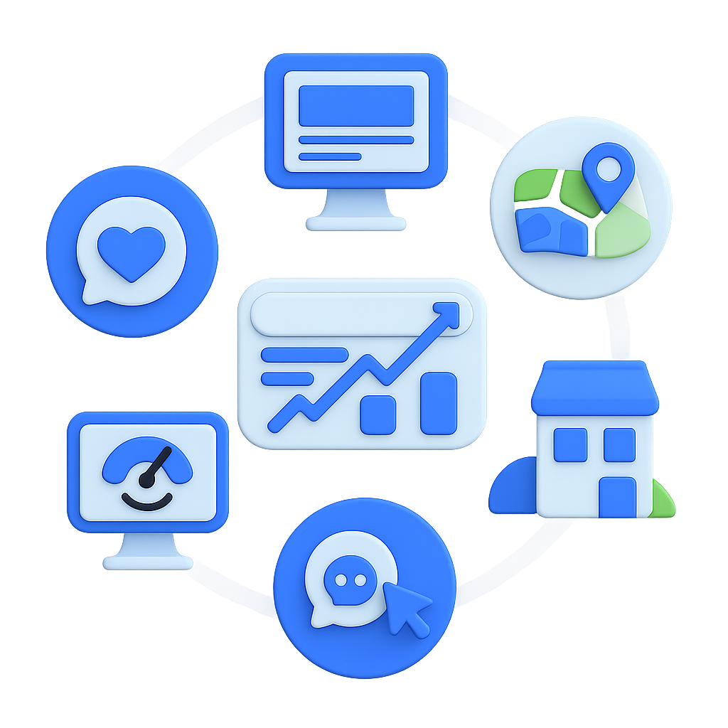 A blue and white icon with a picture of a mountain on it.