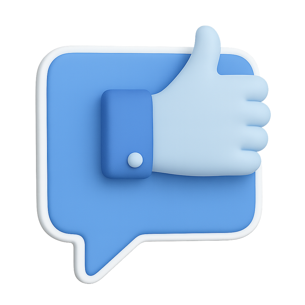 A hand is giving a thumbs up in a speech bubble.