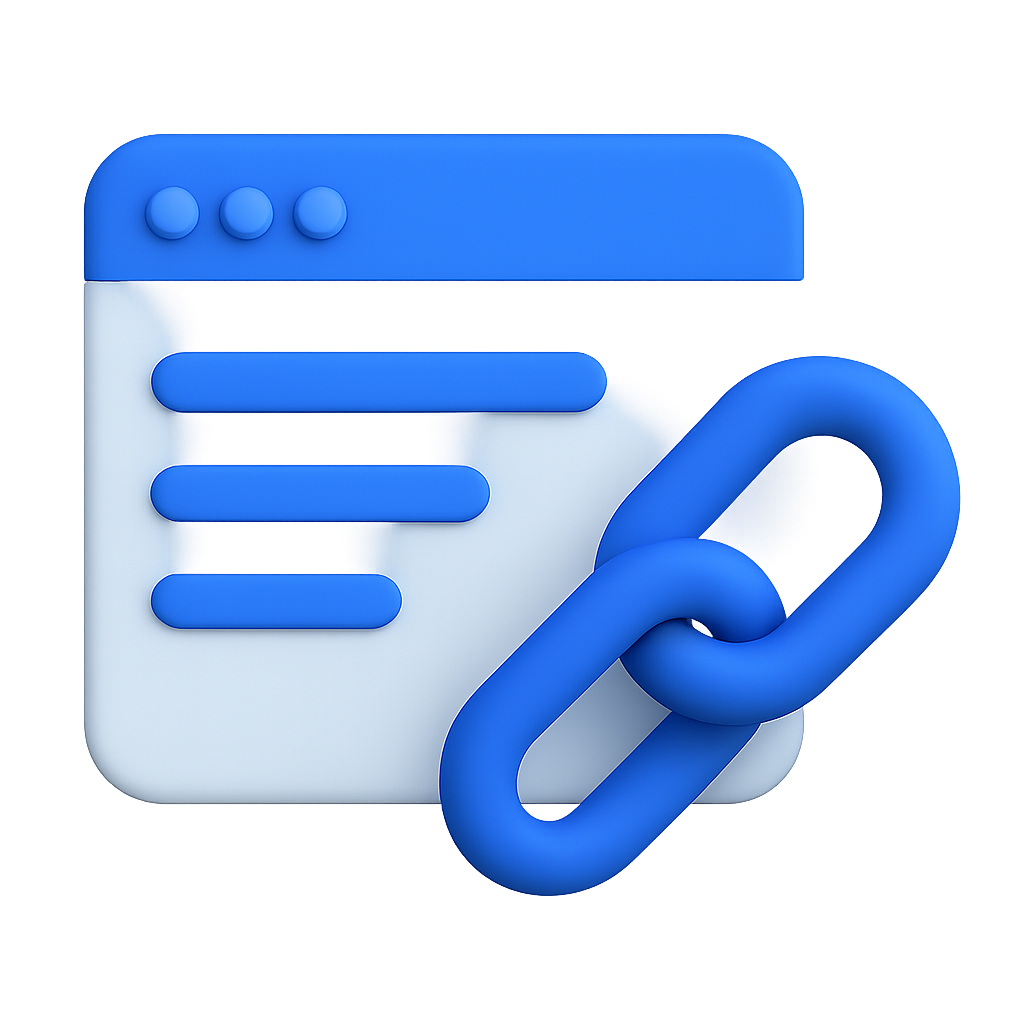 A 3d icon of a website with a blue link.