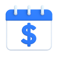 A blue calendar with a dollar sign on it.
