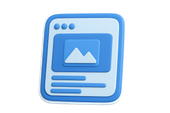 A blue and white icon with a picture of a mountain on it.