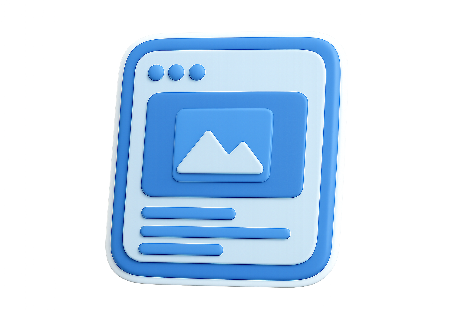 A blue and white icon with a picture of a mountain on it.