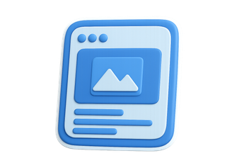 A blue and white icon with a picture of a mountain on it.