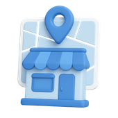 A blue and white icon with a picture of a mountain on it.