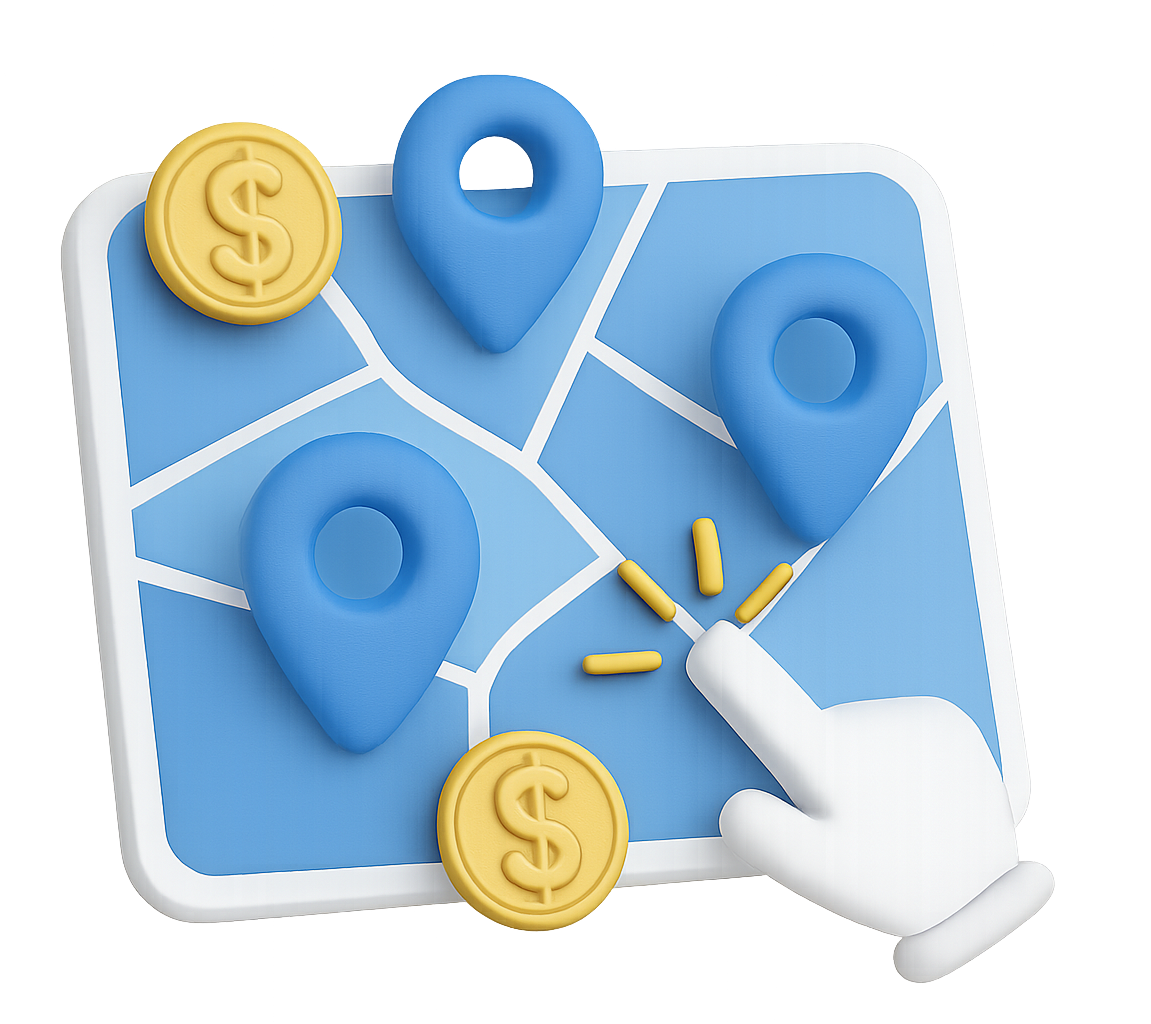 A blue and white icon with a picture of a mountain on it.