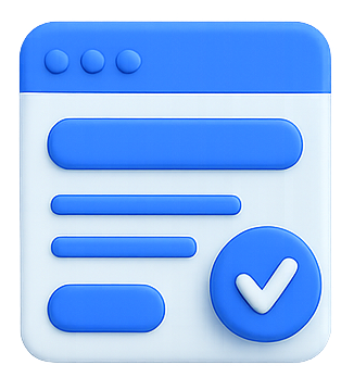 A blue and white icon with a check mark on it.