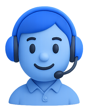 A blue cartoon character wearing headphones and a microphone.
